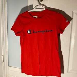 Red athletic apparel champion t-shirt